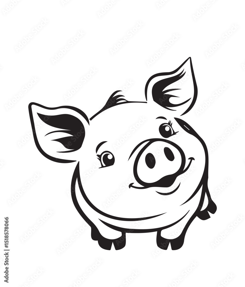 Cheerful Piglet Portrait: A charming illustration of a happy piglet, showcasing its endearing features and capturing a sense of farmyard innocence. Cheerful Piglet Portrait: A charming illustration of a happy piglet, showcasing its endearing features and capturing a sense of farmyard innocence.