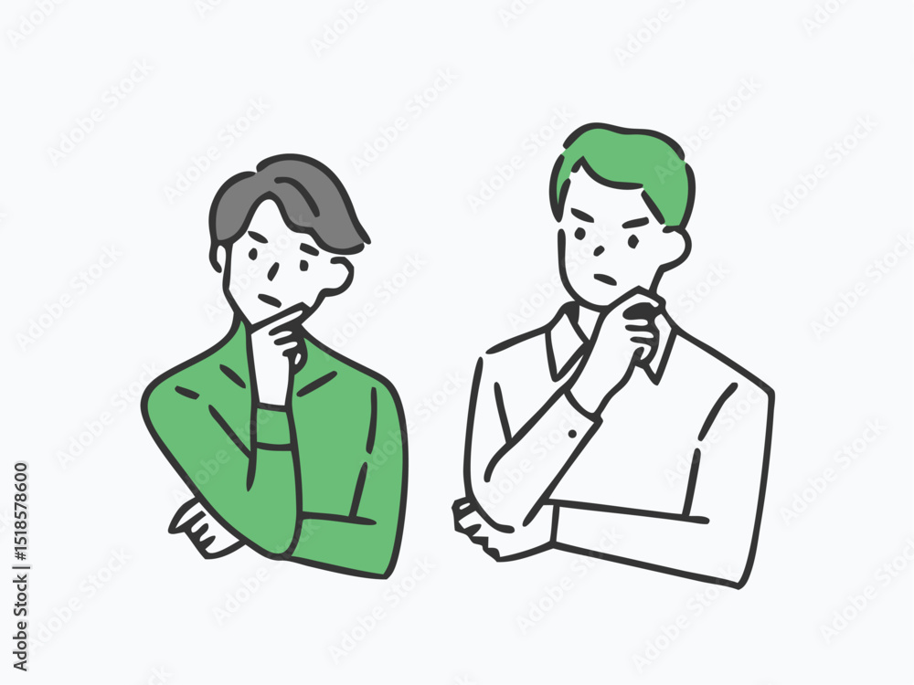 Men and women in casual clothes thinking about a plan. Illustration material of a business person coming up with various thinking about plans. Men and women in casual clothes thinking about a plan. Illustration material of a business person coming up with various thinking about plans.
