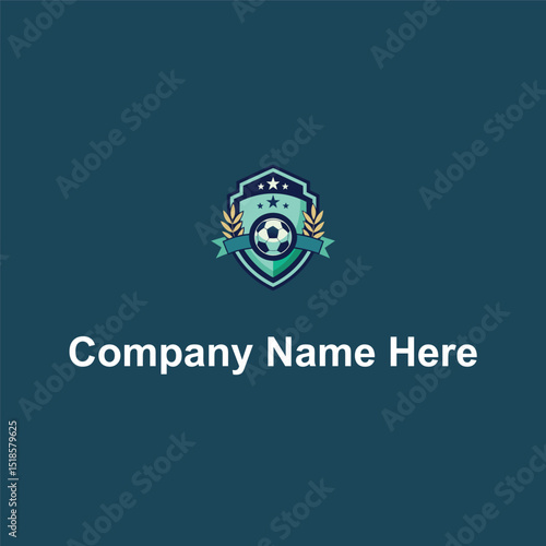 Shield soccer ball laurel stars ribbon dark blueteal 