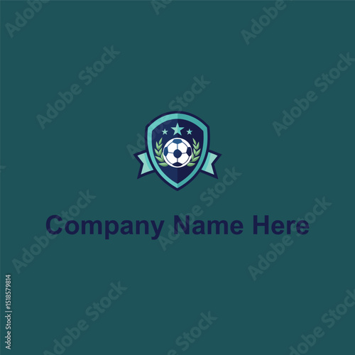 Shield soccer ball laurel stars ribbon dark blueteal 