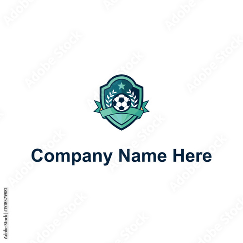 Shield soccer ball laurel stars ribbon dark blueteal 