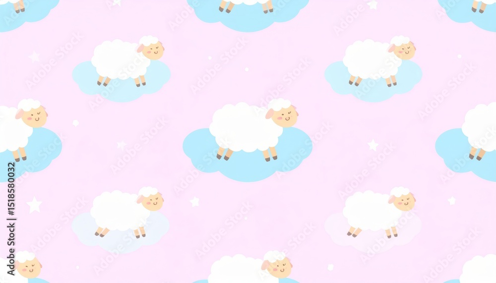 Dreamy sheep among candy clouds in a pastel pink sky, whimsical illustration fluffy Dreamy sheep among candy clouds in a pastel pink sky, whimsical illustration fluffy
