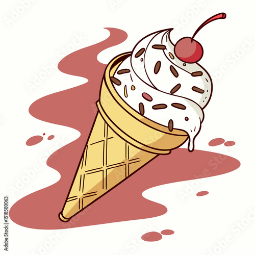 Kulfi Ice Cream Cone Cartoon with Bold Colors and Shadows