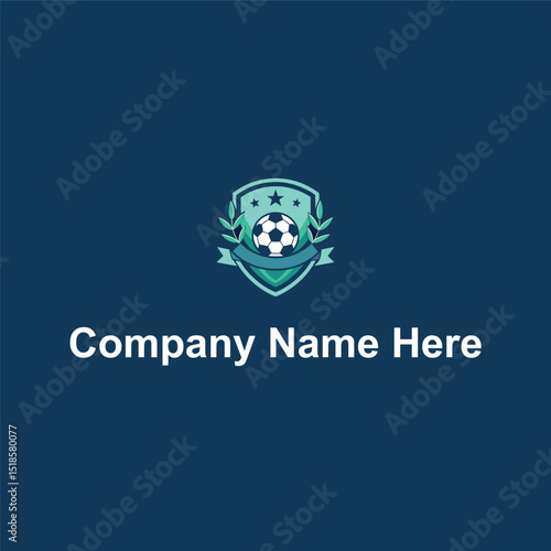 Shield soccer ball laurel stars ribbon dark blueteal