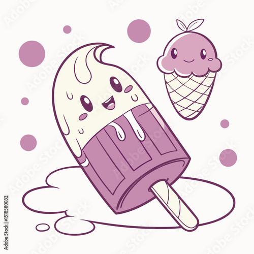 Kulfi with Melting Cream in Cute Cartoon Vector Style