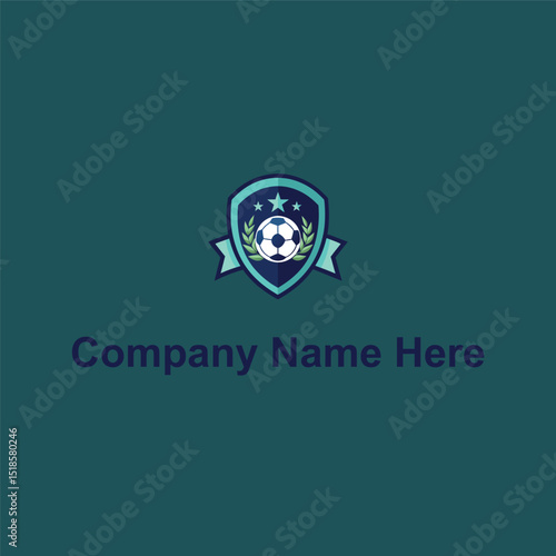 Shield soccer ball laurel stars ribbon dark blueteal