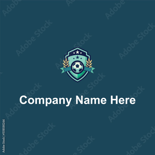 Shield soccer ball laurel stars ribbon dark blueteal