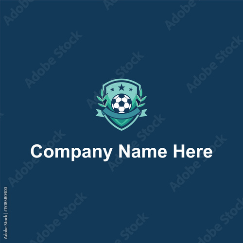 Shield soccer ball laurel stars ribbon dark blueteal