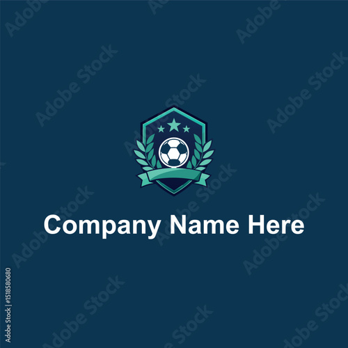 Shield soccer ball laurel stars ribbon dark blueteal
