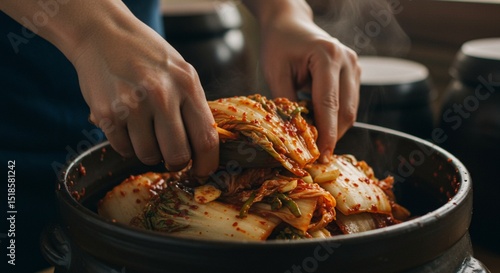 Spicy kimchi cabbage preparation traditional korean food recipe red eat bowl dish meal asia side napa