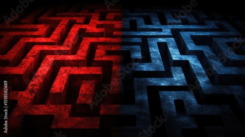 Fototapeta Naklejka Na Ścianę i Meble -  Two opposing mazes in red and blue.