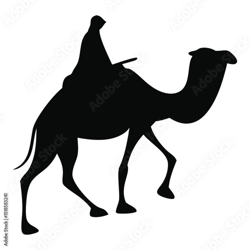 Wild camels travel across the desert road, showcasing their unique dromedary humps in this nature illustration