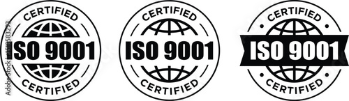 ISO 9001 Certified Vector Badge Icon Set | Quality Management Standard Certification Logos