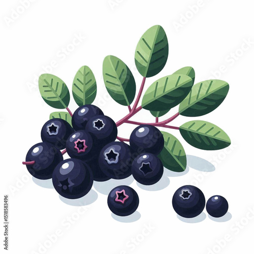 A stylized image of blueberries with leaves creating a visually appealing botanical arrangement