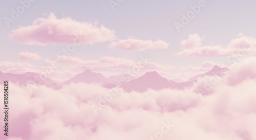 Dreamy pink clouds over soft hills.