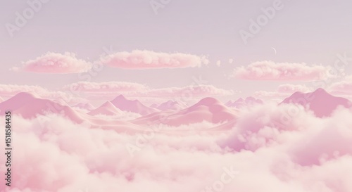 Dreamy pink clouds over soft hills.