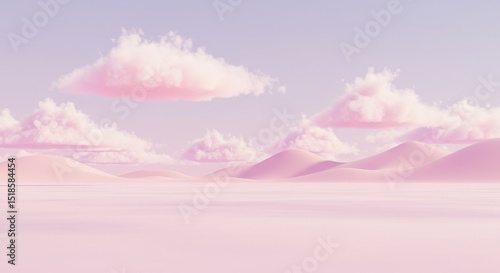 Dreamy pink clouds over soft hills.