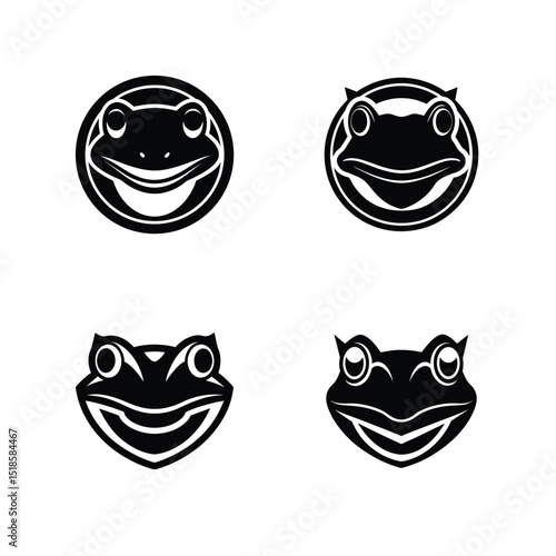 Set of frog head silhouette perfect for amphibian and nature related art vector illustration.