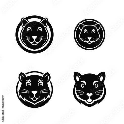 Set of hamster head silhouette for cute and cuddly pet themed graphics vector illustration.