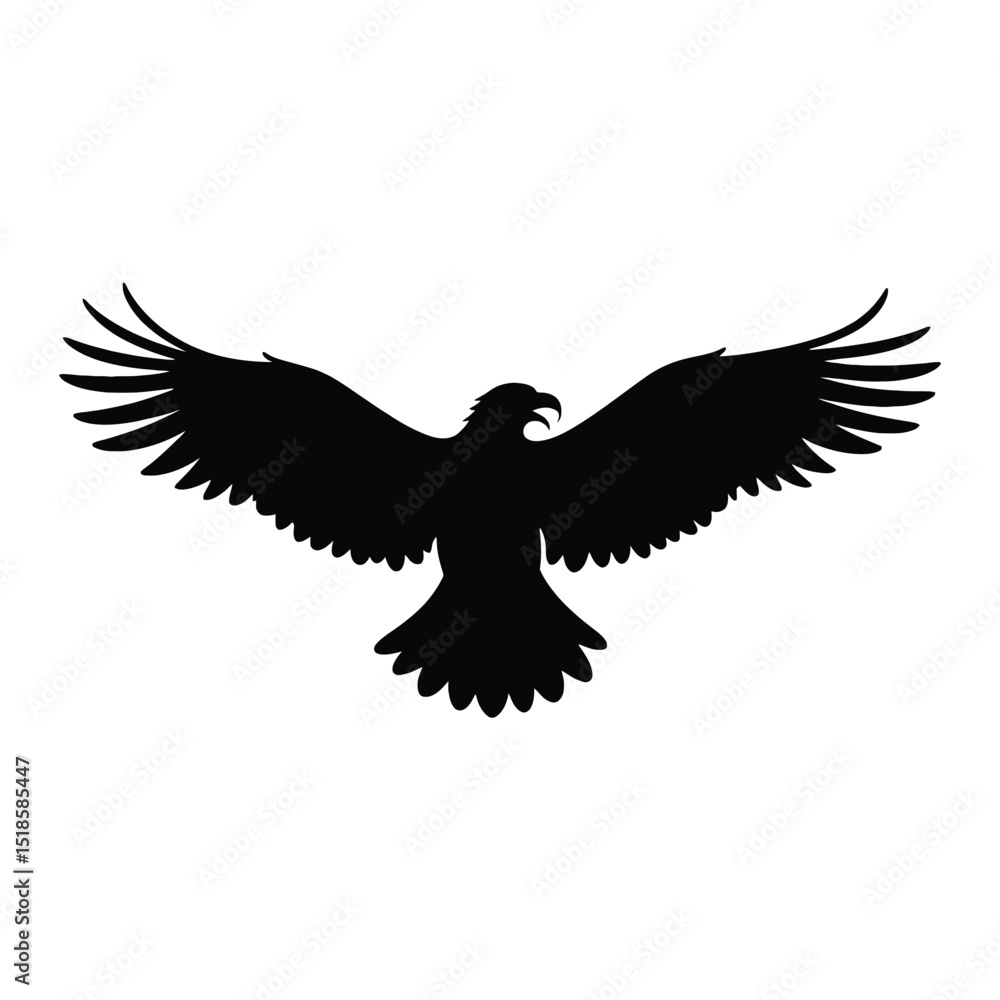 Fototapeta premium Majestic black eagle silhouette with outstretched wings isolated on a white background