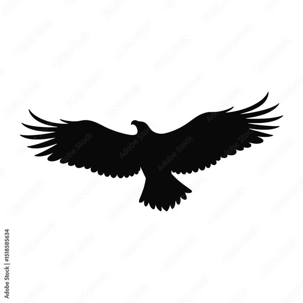 Obraz premium Powerful silhouette of a soaring eagle with outstretched wings against a white background