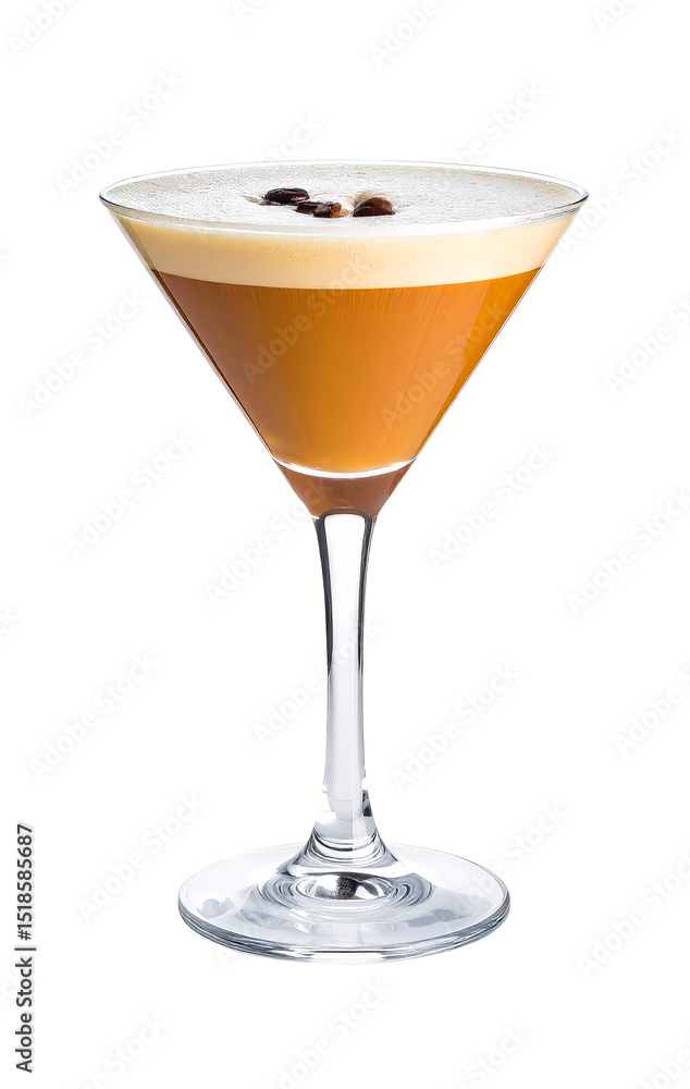 Espresso martini cocktail with coffee beans on white background Espresso martini cocktail with coffee beans on white background