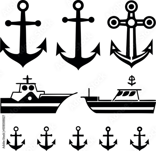 Vector image compilation of maritime themed clip art in black and white