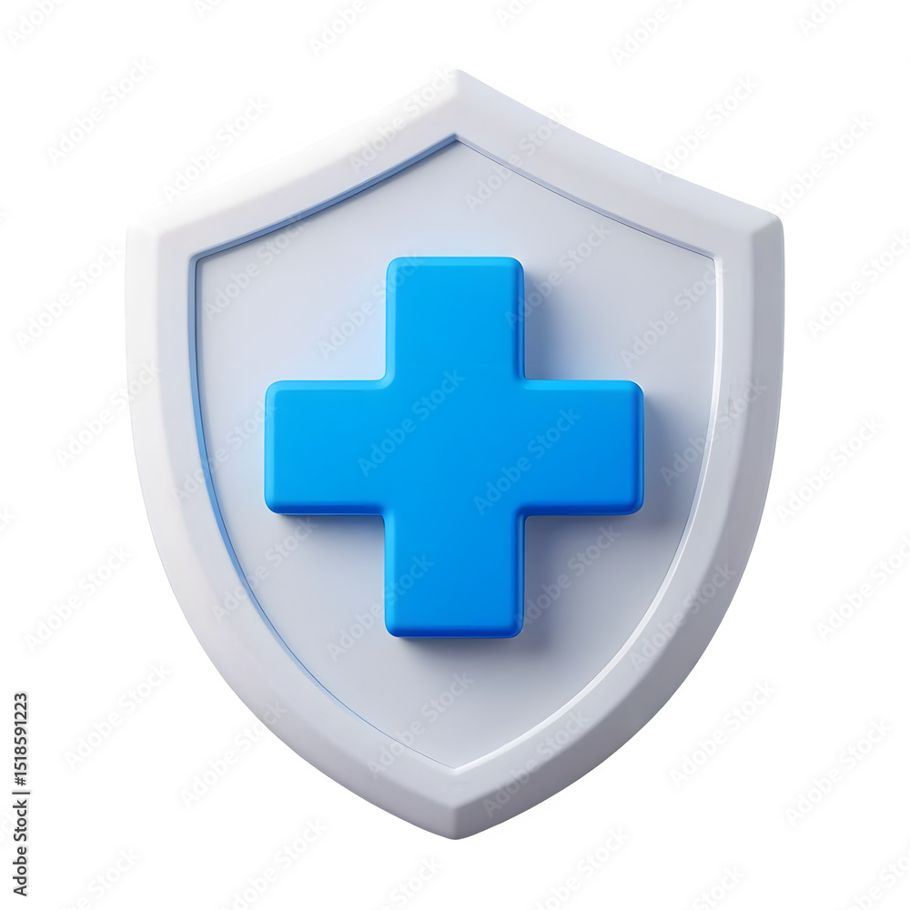 Fototapeta premium 3d render blue plus sign on white hexagon isolated on transparent background