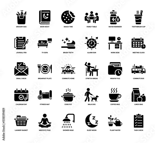 collection icons life daily routines from groceries sleep