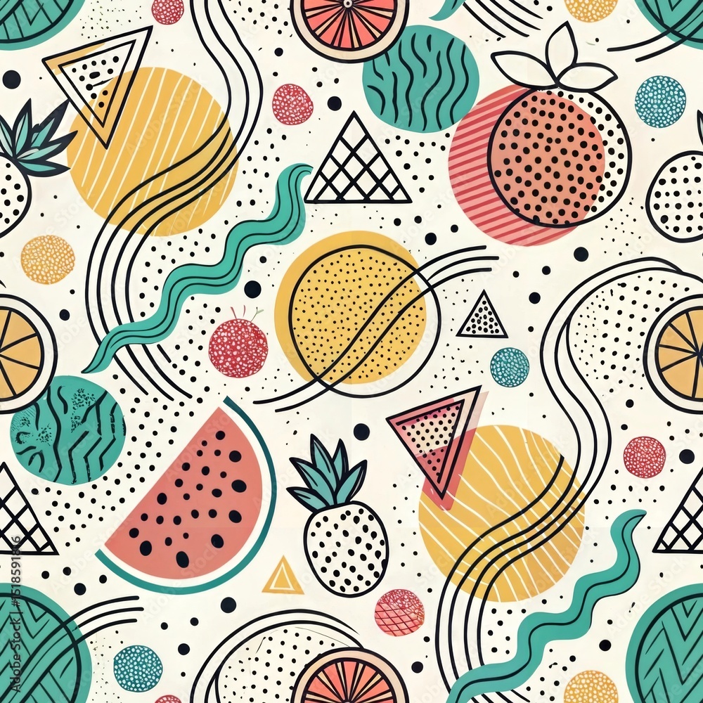 Colorful Memphis Style Blobs Seamless Pattern – Abstract Squiggle Design Colorful Memphis Style Blobs Seamless Pattern – Abstract Squiggle Design
