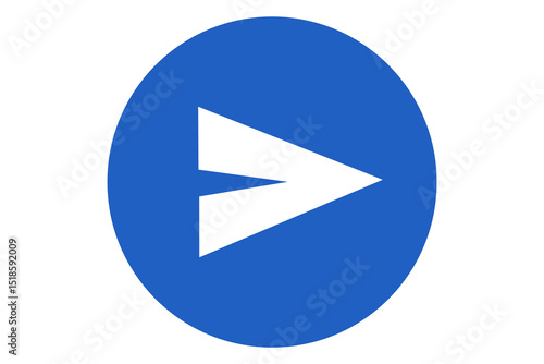 Foto white send message icon button over blue circle