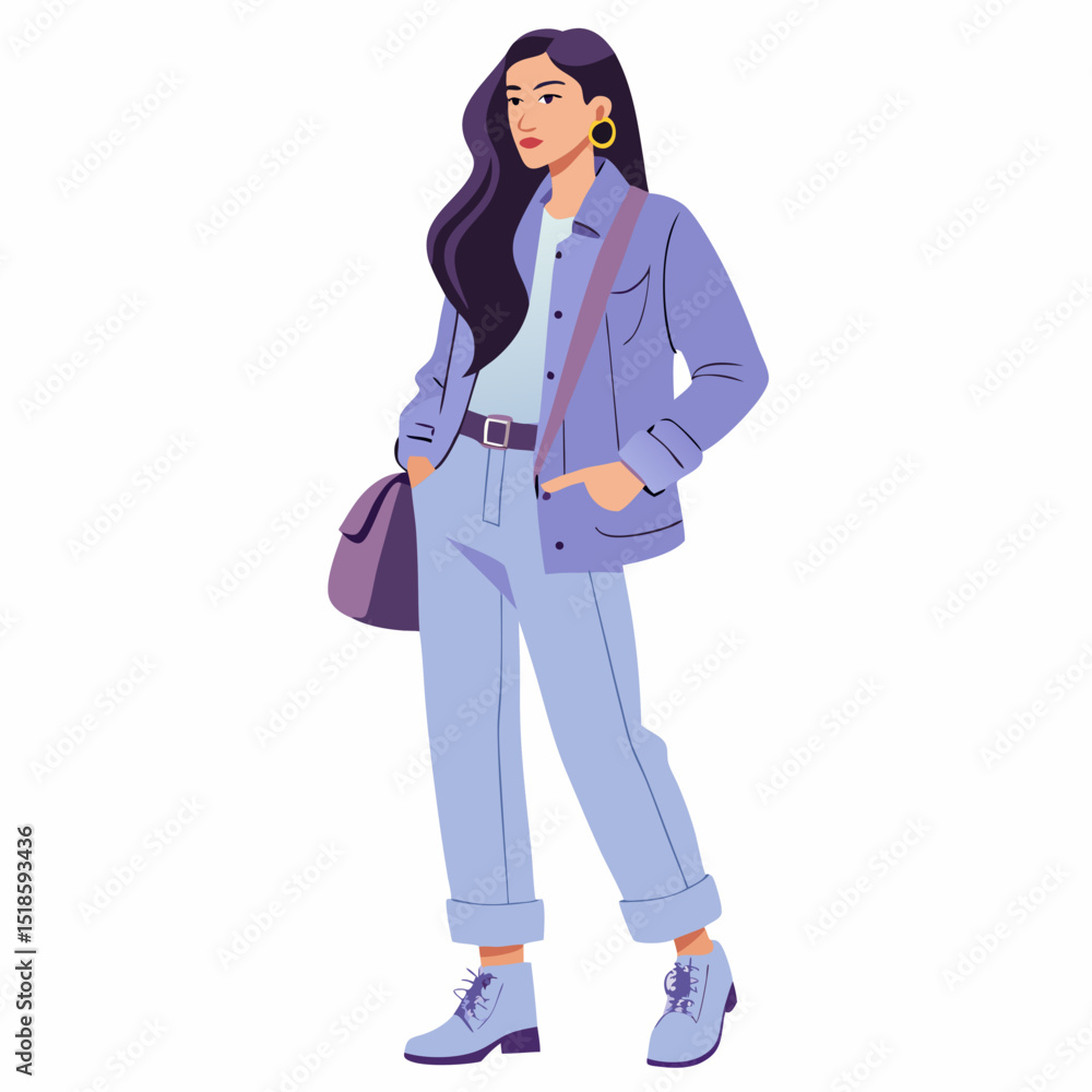 Fototapeta premium Stylish Woman in Lavender Outfit with Shoulder Bag