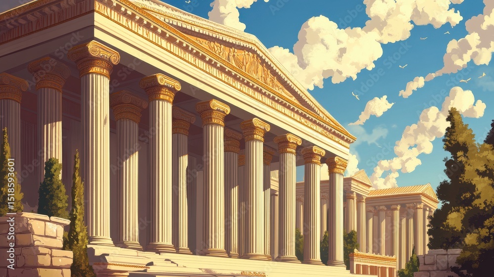Fototapeta premium Majestic Ancient Greek Temple Under a Sunny Sky.