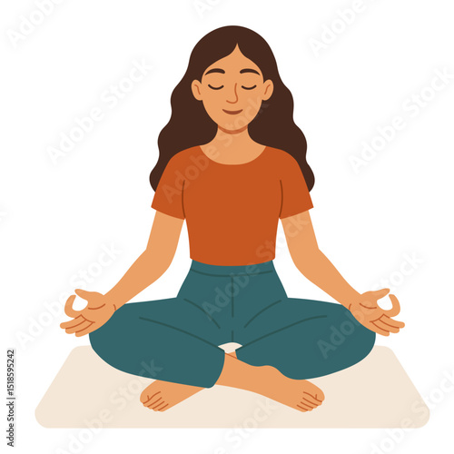 girl in yoga position. Meditating girl flat vector illustration