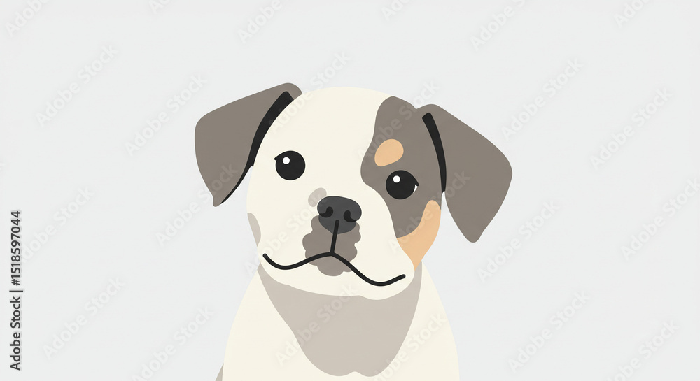 Fototapeta premium Minimalist flat vector illustration of a puppy tilting its head, limited color palette, modern digital art style, cartoon dog character with copy space