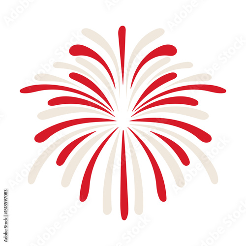 A red and white firework with a white background
