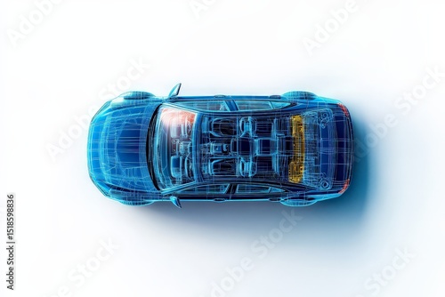 Detailed Wireframe Illustration of a Car on White Background