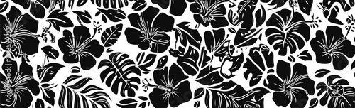 Classic and bold Hawaiian pattern featuring hibiscus flowers and tropical foliage. Generative Ai