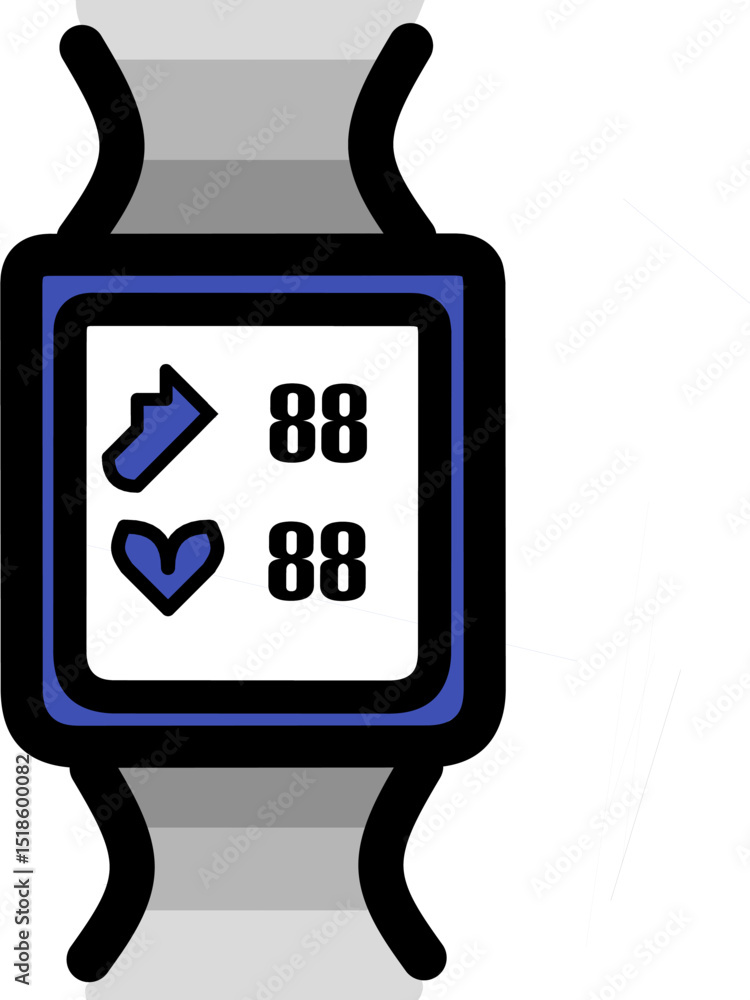 Obraz premium Modern smartwatch displaying heart rate and health data, suitable for fitness apps and health monitoring.