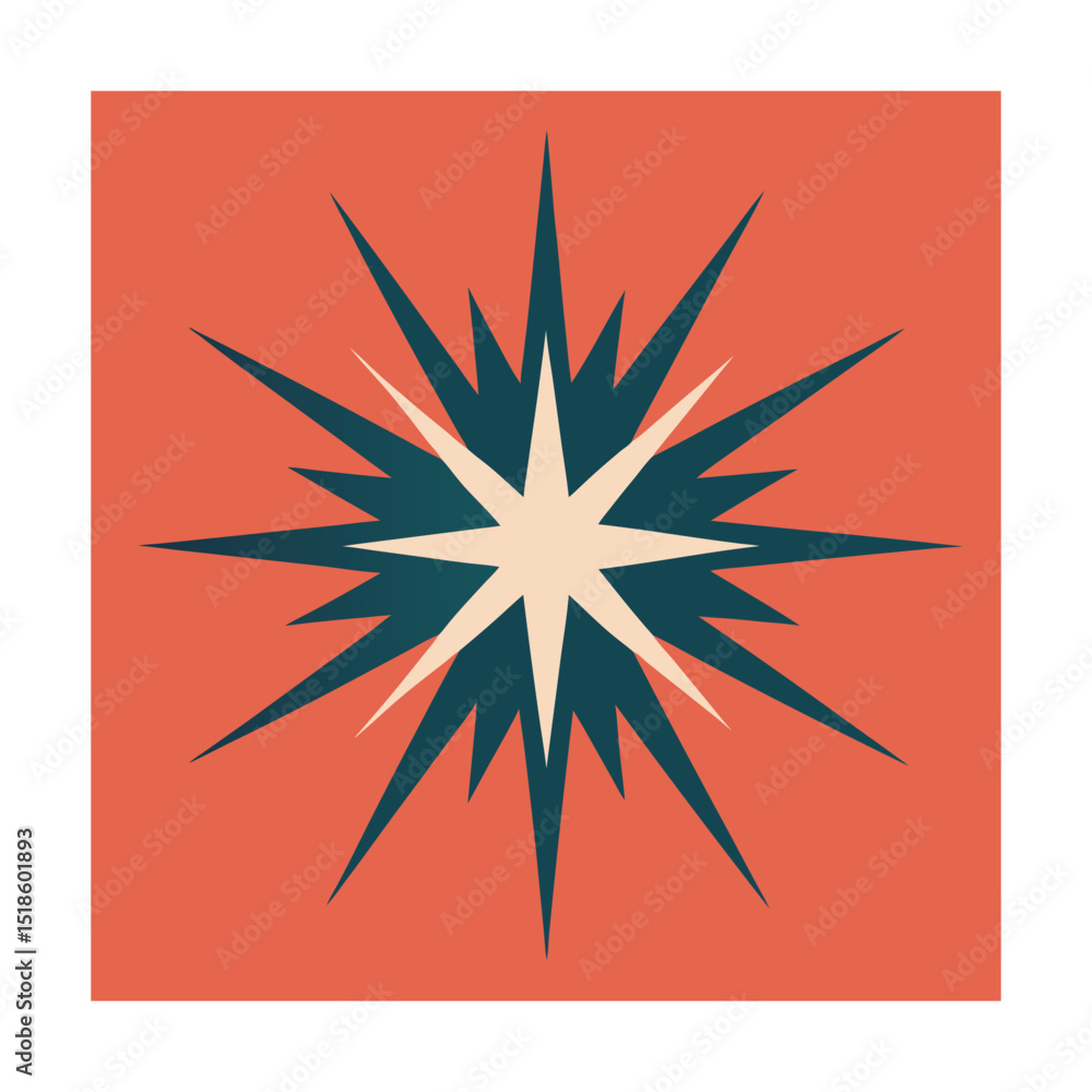 Fototapeta premium Abstract starburst design coral teal geometric pattern