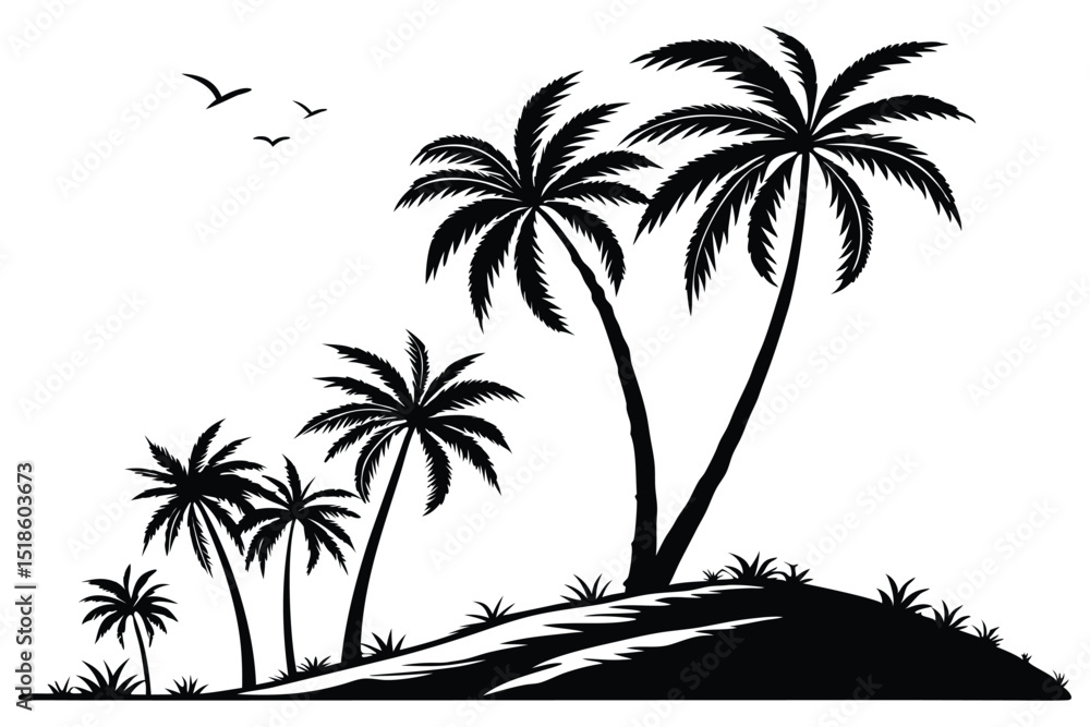 Fototapeta premium Palm tree shapes in various styles – tropical landscape and paradise decoration