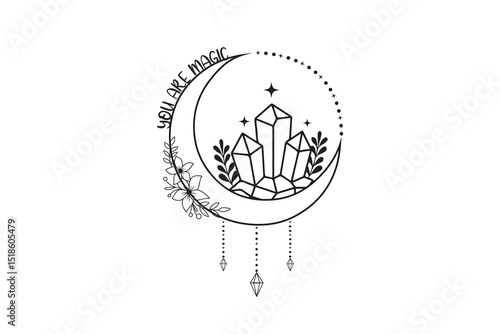 You Are Magic  – Crystals Moon and Mystical Line Art Design 