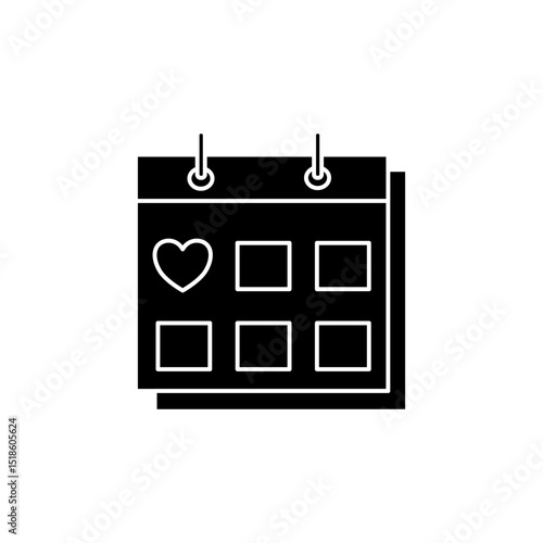 calendar icon with heart marker. Visual representation for wedding date, anniversary or other important romantic event, suitable for web, mobile, print and digital designs related to love and memories