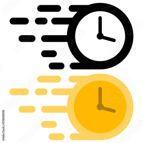 fast clock or moving time icon, concept of speed, time efficiency, urgent deadline, lightning delivery, time management, or rapid progress, suitable for web design, mobile app ui or ux