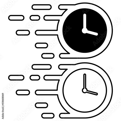 fast clock or moving time icon, concept of speed, time efficiency, urgent deadline, lightning delivery, time management, or rapid progress, suitable for web design, mobile app ui or ux