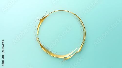 Wallpaper Mural A broken gold circle with gentle smears radiating outward, isolated on a light baby blue background, creating a serene and meditative composition. Torontodigital.ca
