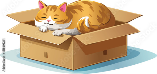 Chubby Cat Sleeping in a Cardboard Box – Cute Pet Comfort Moment