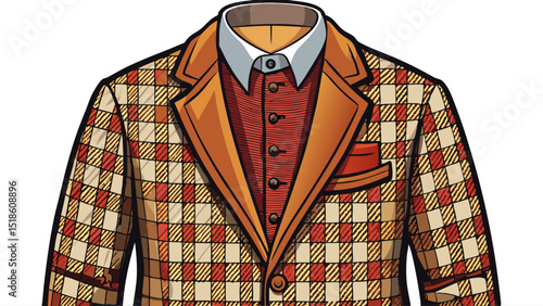 Close-up on houndstooth-patterned sports jacket with elbow patches, on white background, presenting vintage charm, textured fabric, and academic style often seen in European countryside fashion.