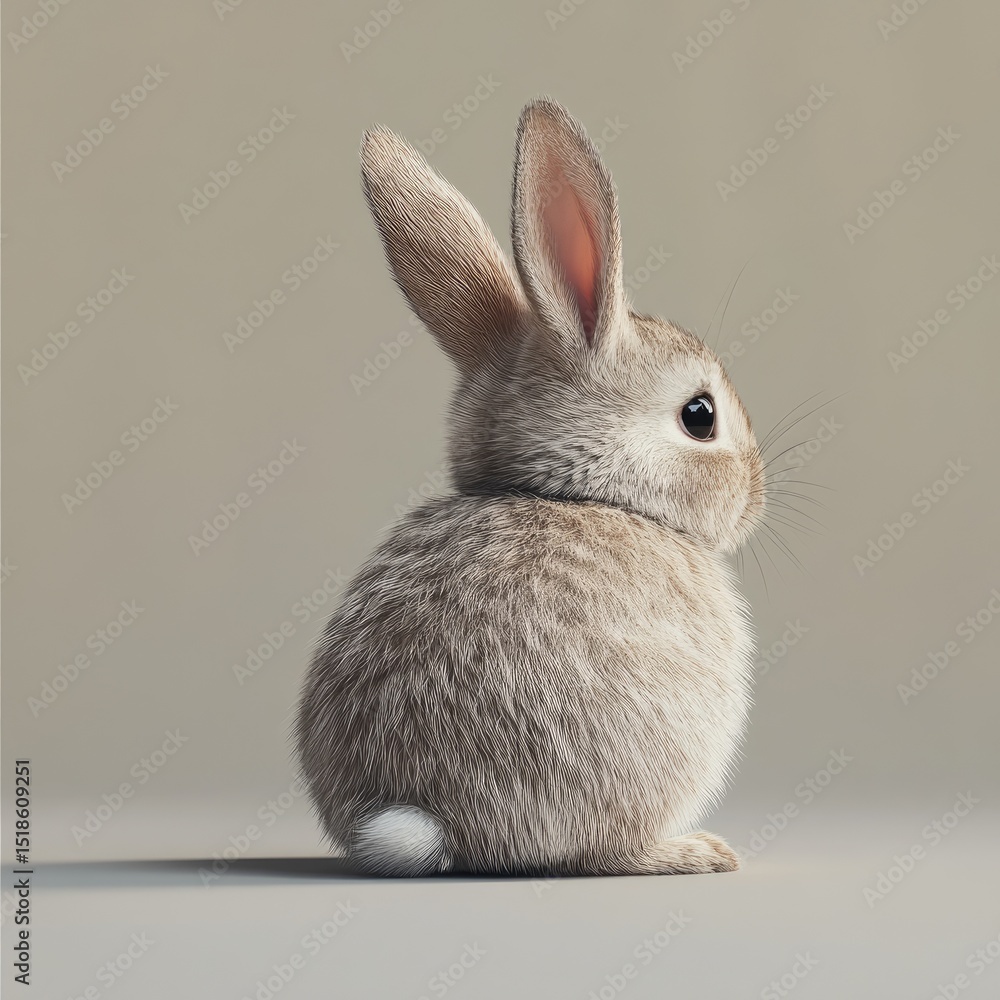 Obraz premium Cute baby rabbit, light beige fur, profile view