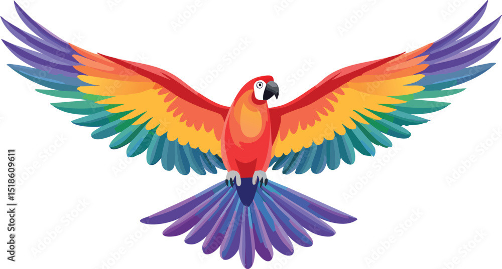 Obraz premium Flying Parrot with Rainbow Wings – Colorful Tropical Bird in Motion